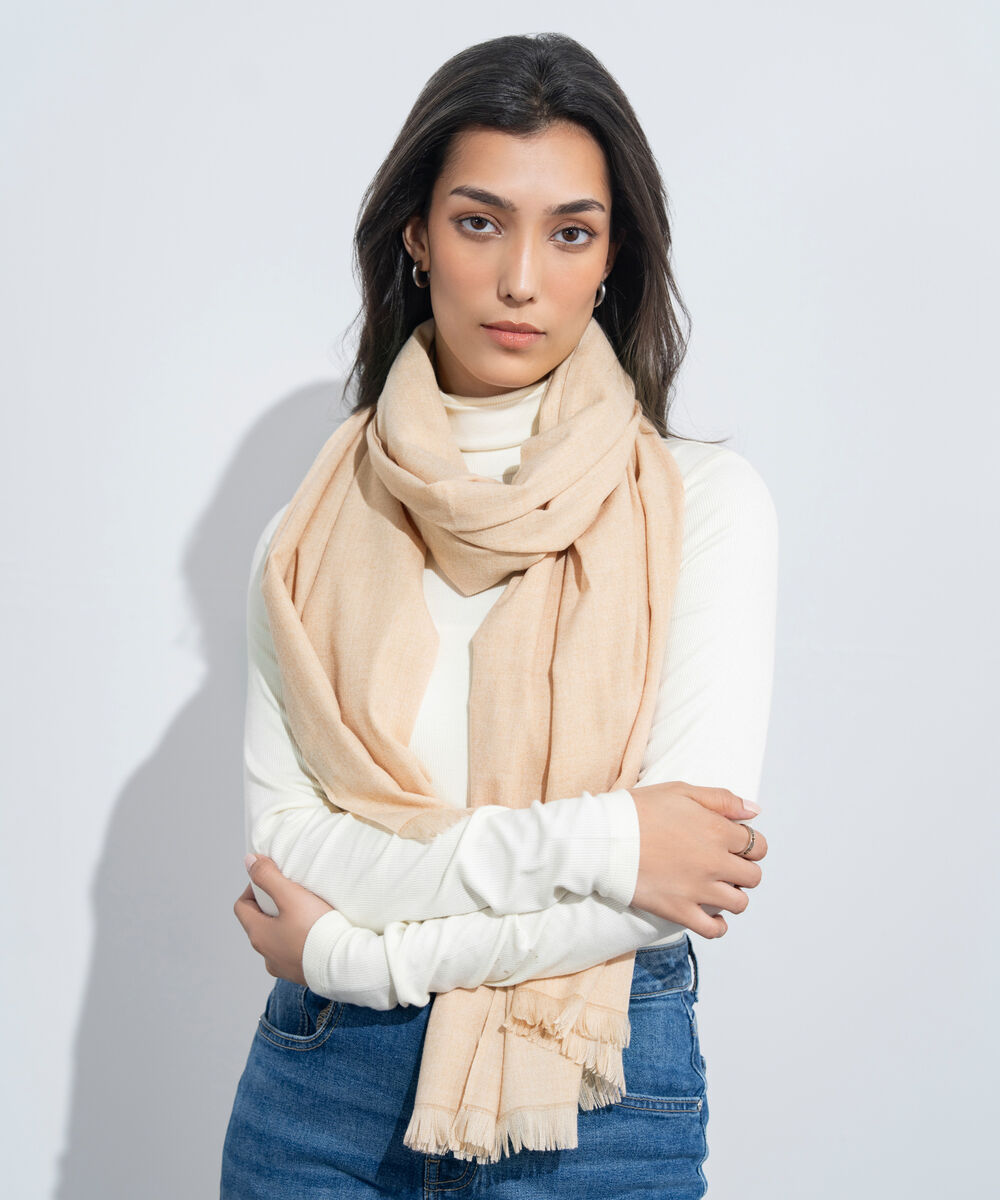 Women's Western Wear Off White Plain Woollen Scarf