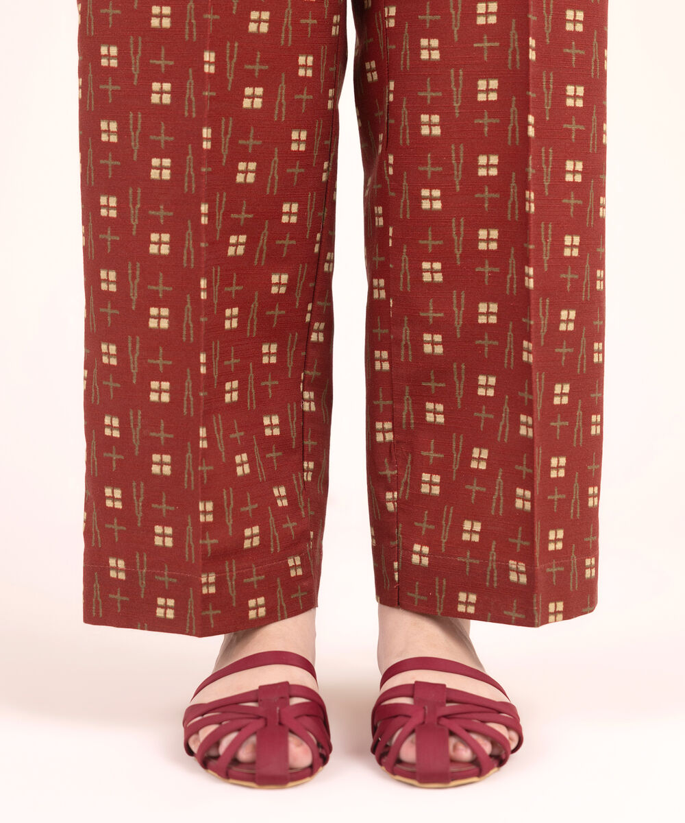 Women's RTW Cotton Printed Maroon Straight Pants