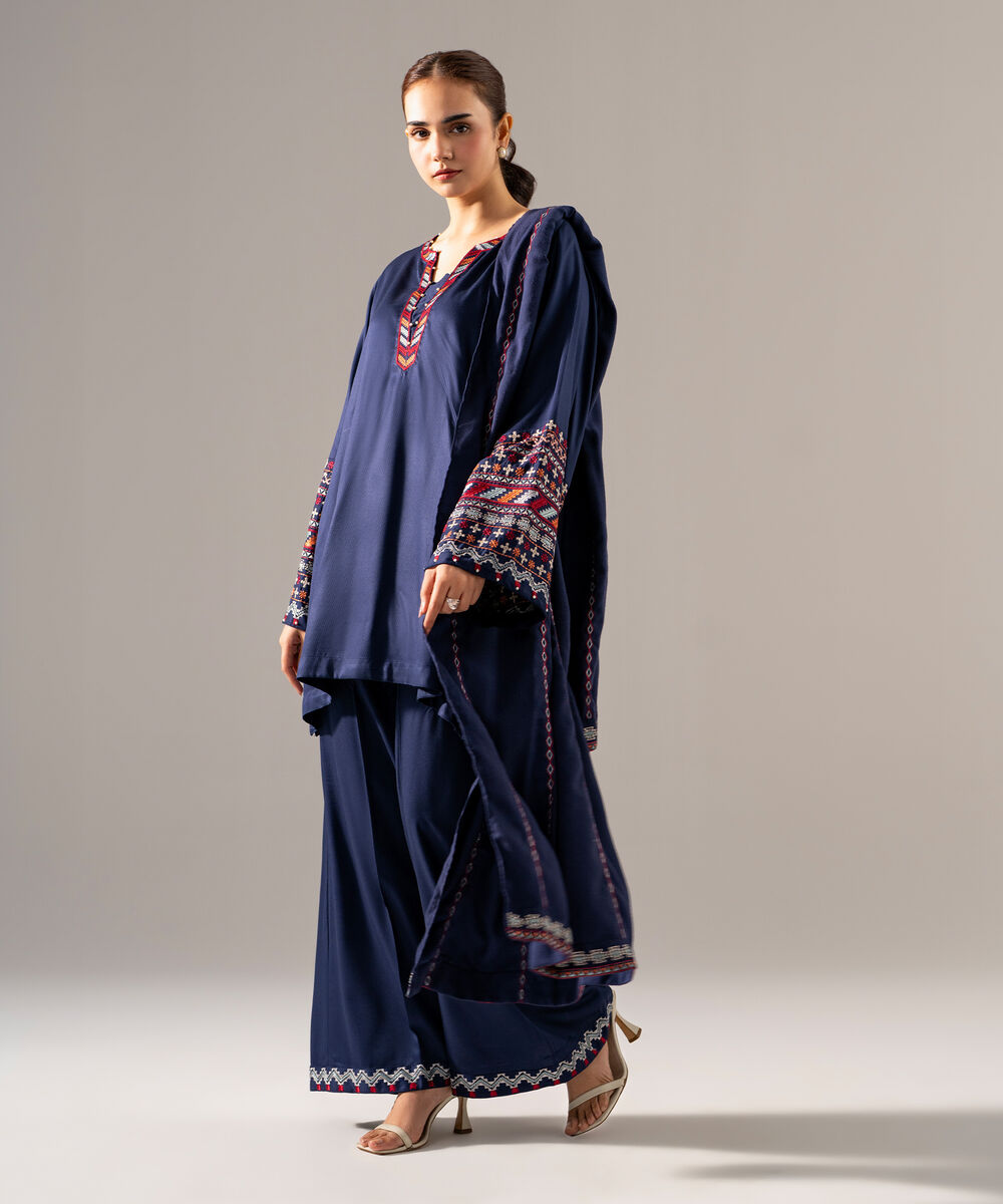 Women's RTW Poly Viscose Solid Blue Shawl