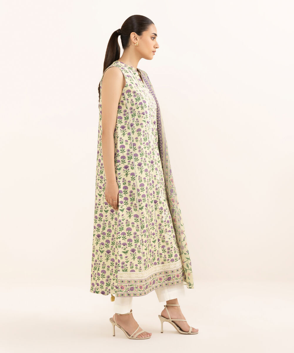 Women's Unstitched Cotton Embroidered Multi Two Piece Suit