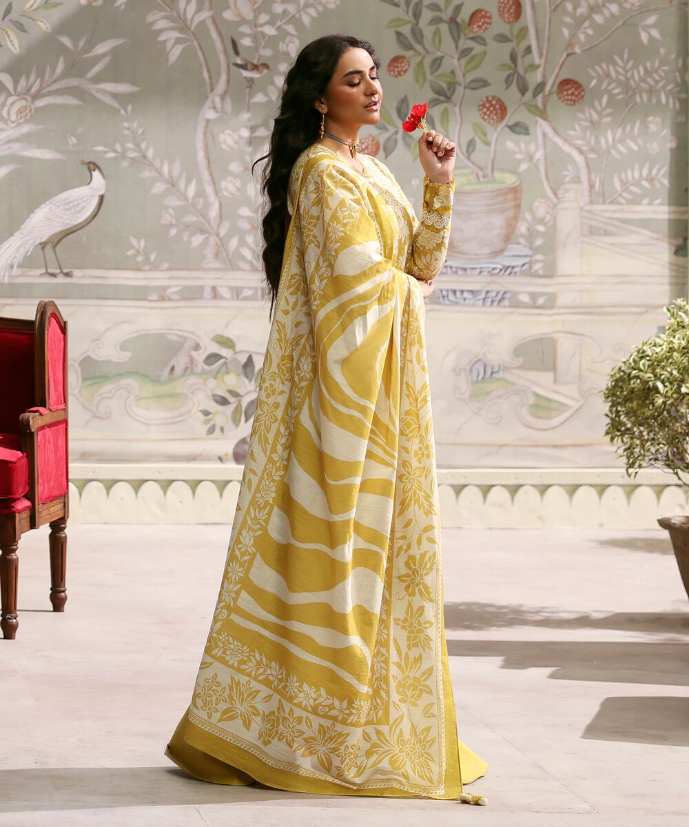 Women's Unstitched Light Khaddar Embroidered Yellow 3 Piece Suit