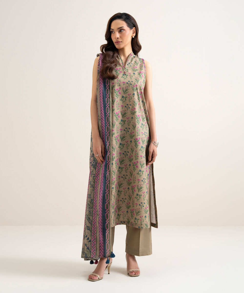 3 Piece - Printed Cotton Suit