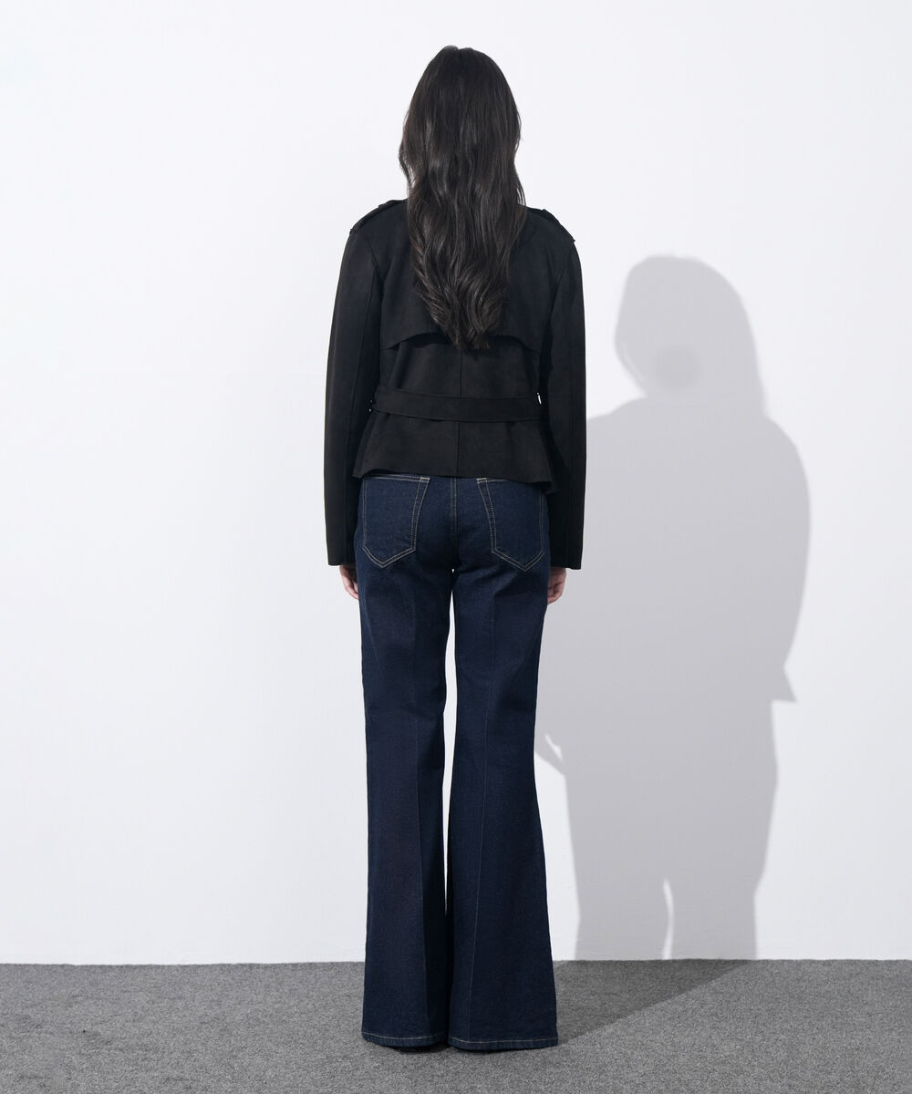 Women's Western Wear Black Faux Suede Trench Coat