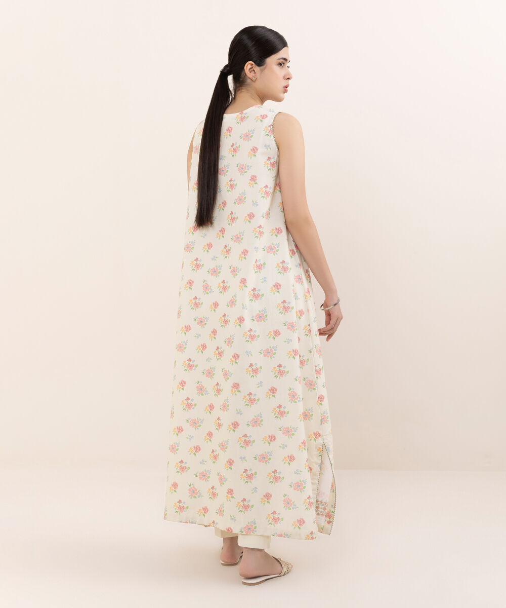 Women's Unstitched Cotton Embroidered Off White Two Piece Suit