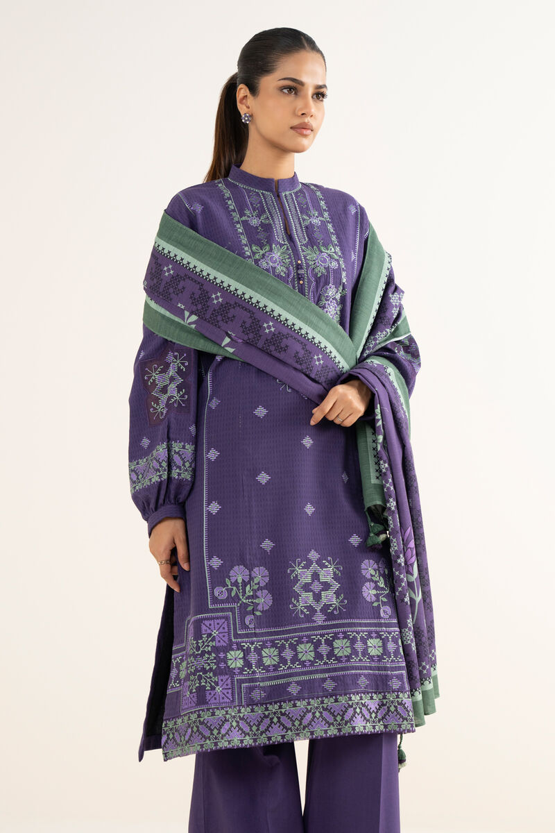 3 Piece - Embroidered Dobby Suit