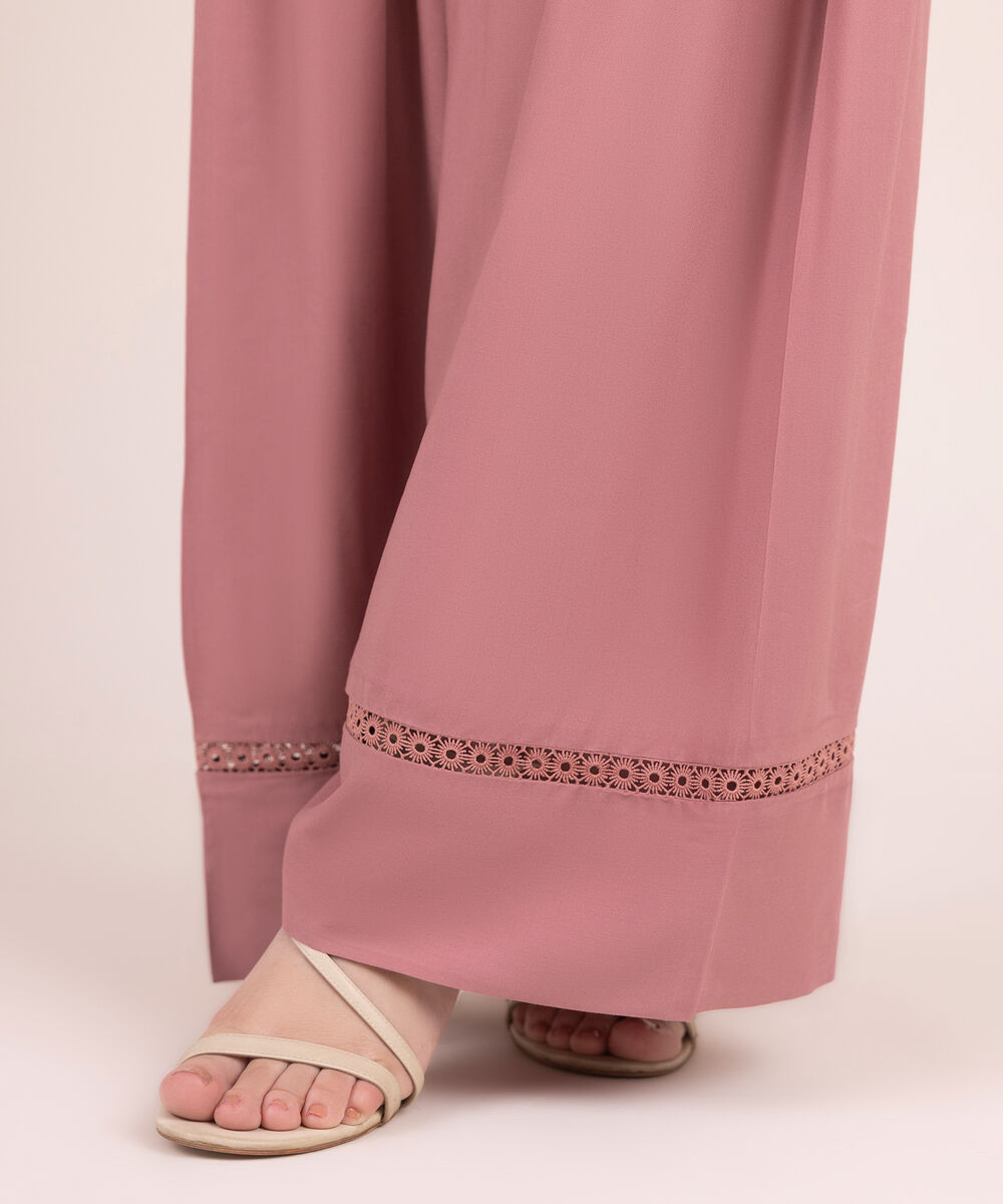 Women's RTW Linen Viscose Solid Pink Farshi Shalwar