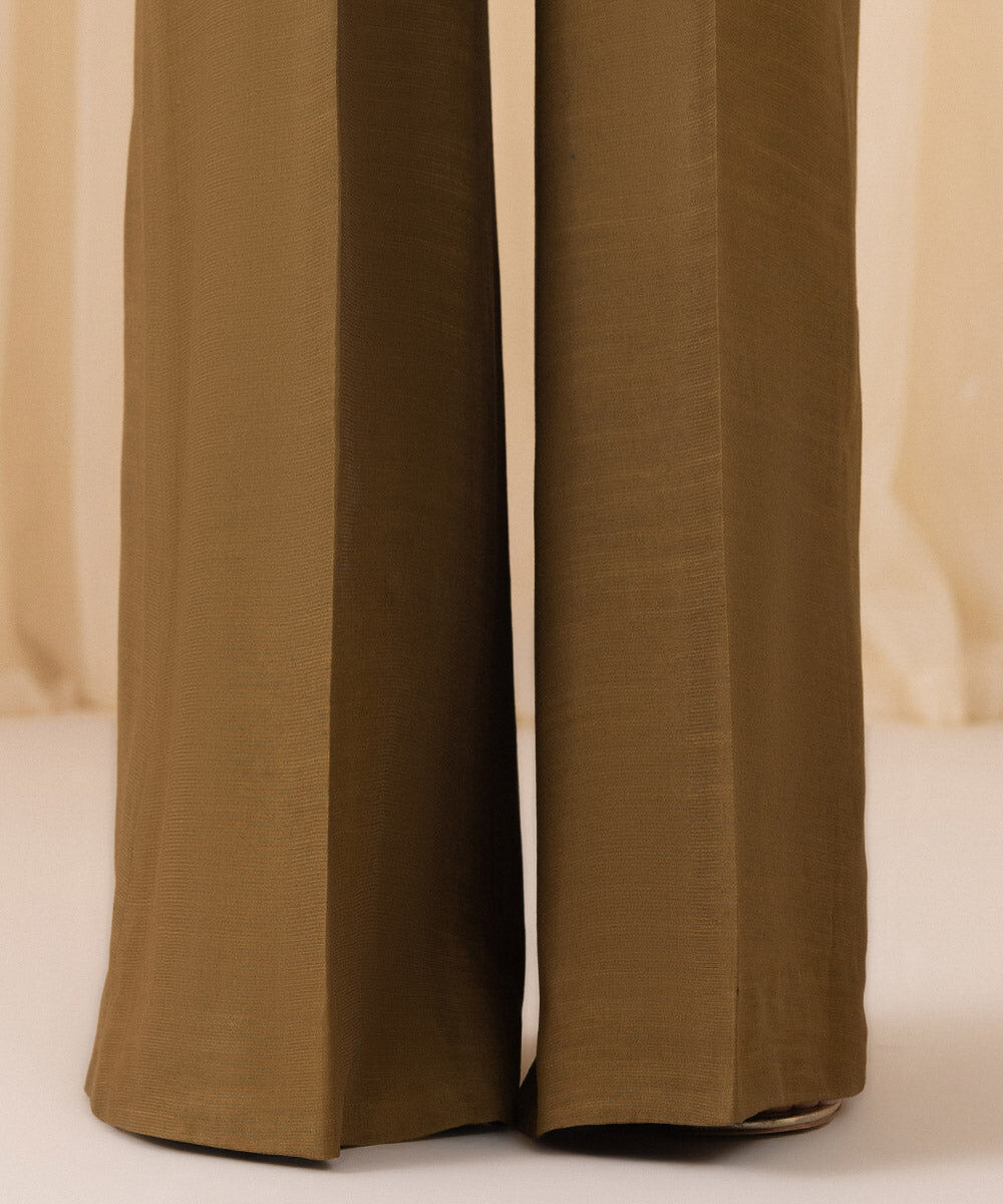 Women's Unstitched Olive Raw Silk Three Piece Suit