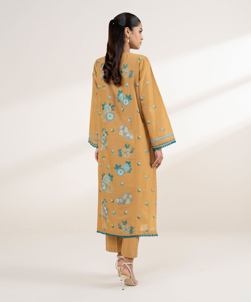 Women's RTW Lawn Brown Embroidered A-Line Shirt