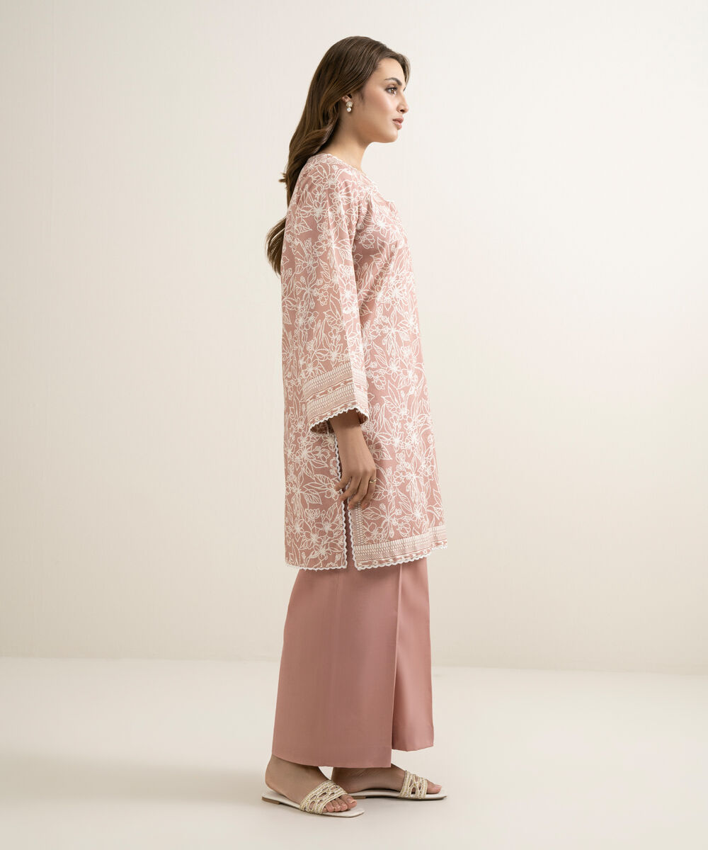 Women's Unstitched Lawn Printed Pink 2 Piece Suit