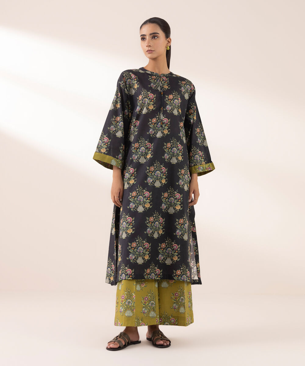 Women's RTW Lawn Black Printed Boxy Shirt