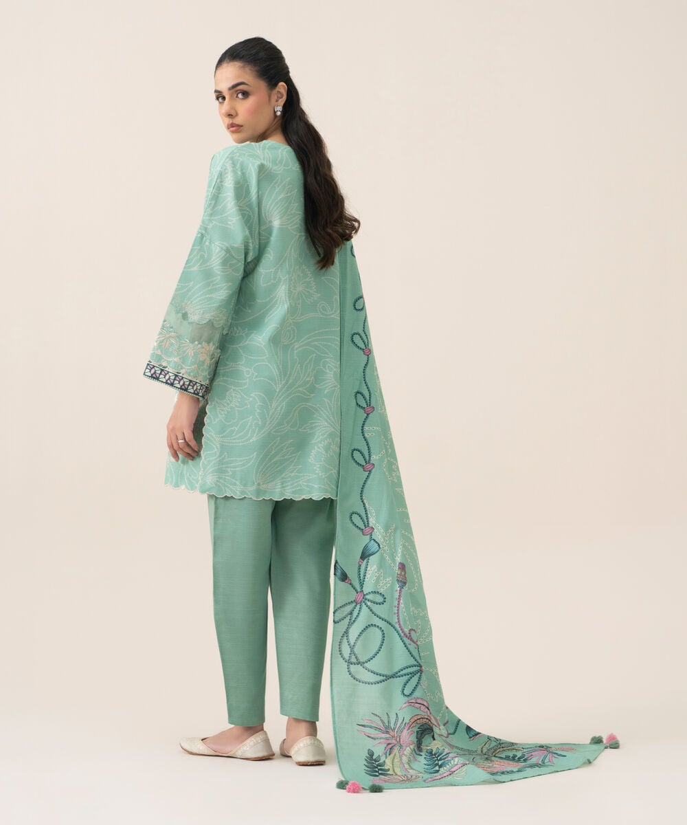 Women's Unstitched Premium Khaddar Embroidered Mint Green 3 Piece Suit