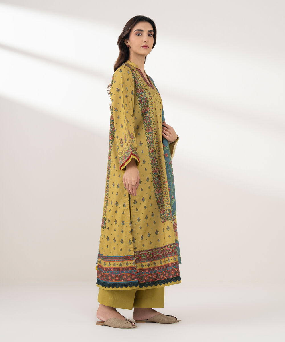 Women's Unstitched Lawn Printed Yellow 3 Piece Suit