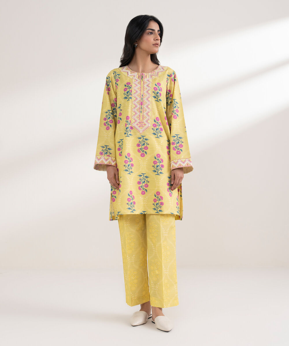 Women's RTW Light Khaddar Embroidered Yellow Straight Shirt