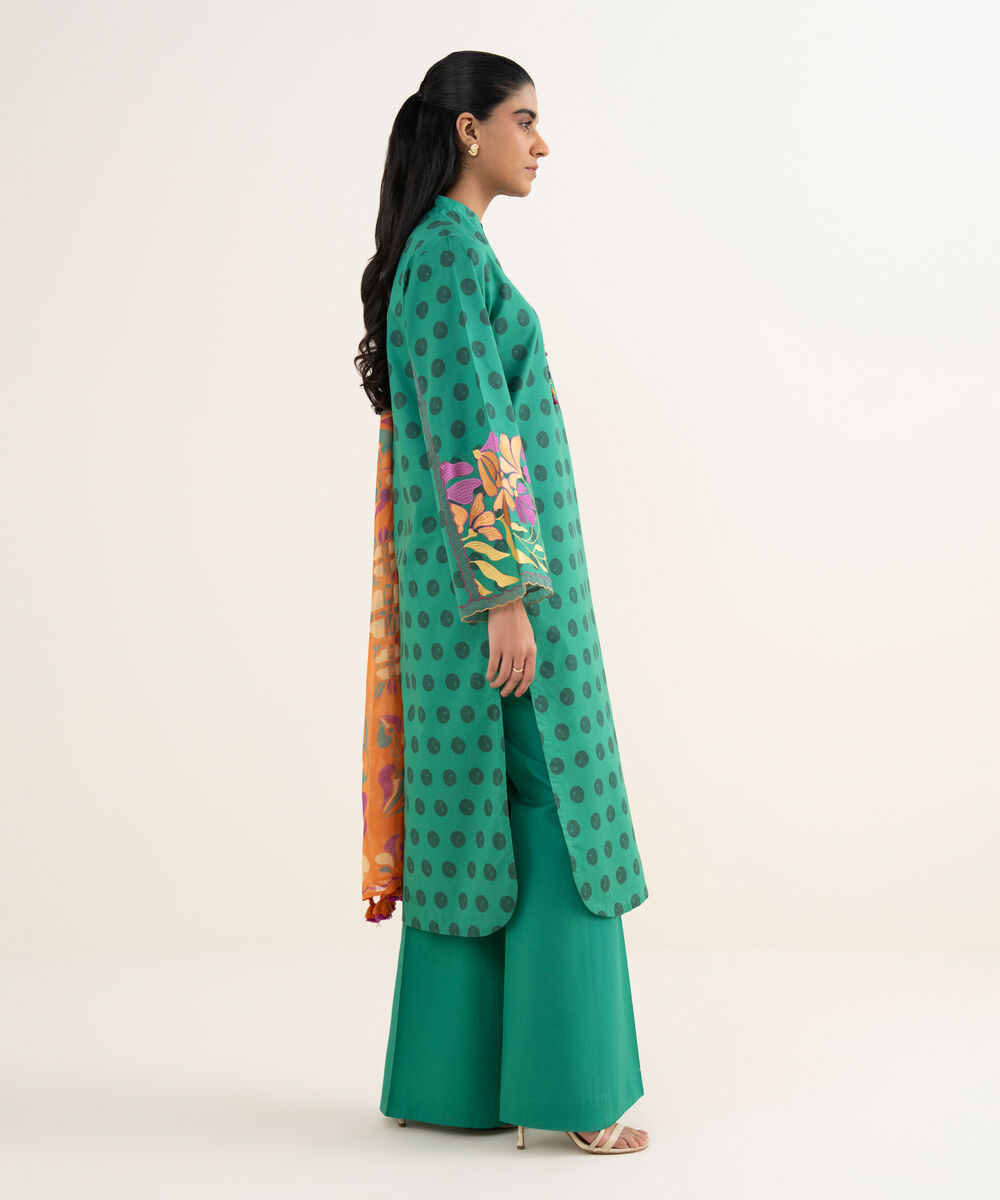 Women's Unstitched Lawn Printed Green 3 Piece Suit