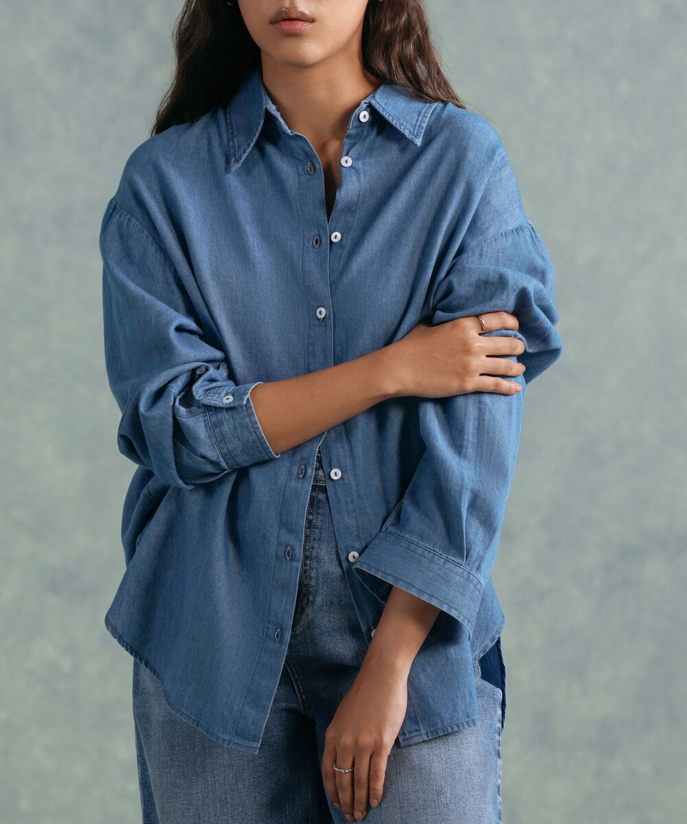 Women's Western Wear Blue Light Weight Denim Shirt