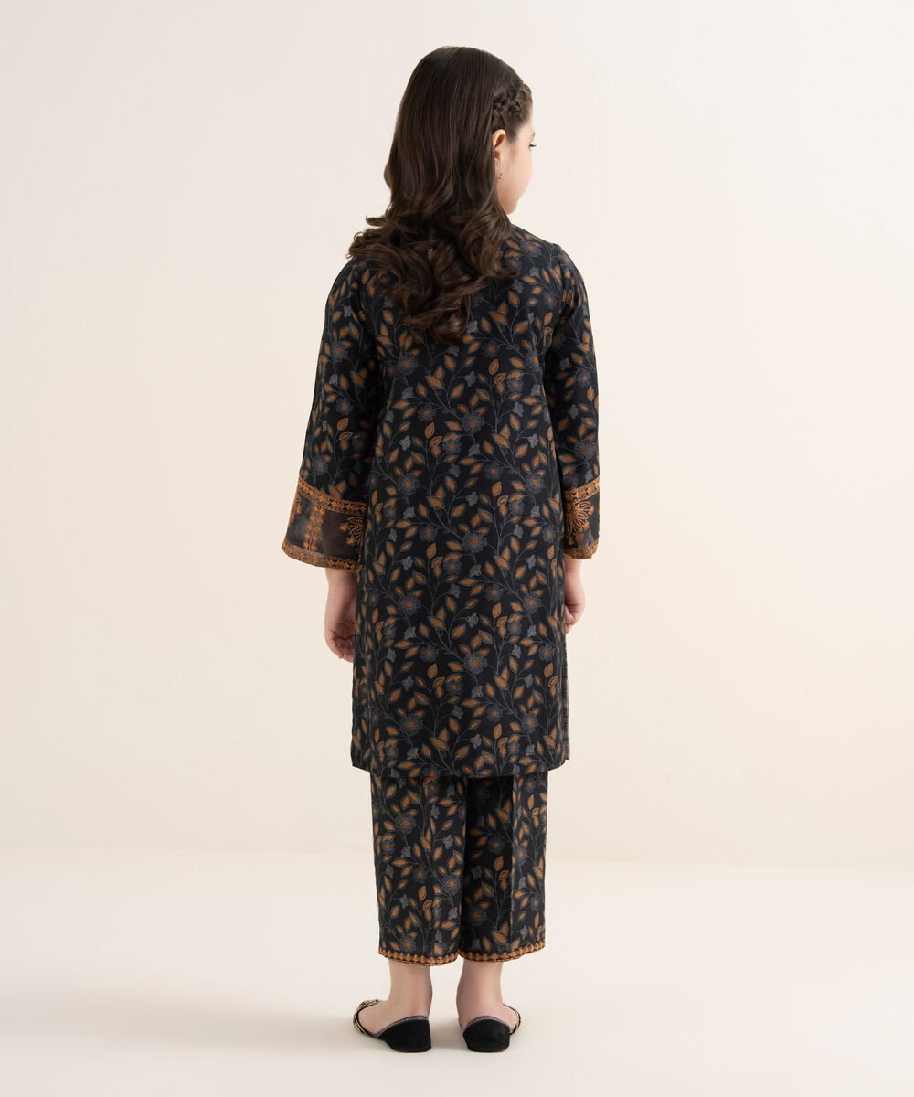 Girl's Herringbone Embroidered Black 2 Piece Set