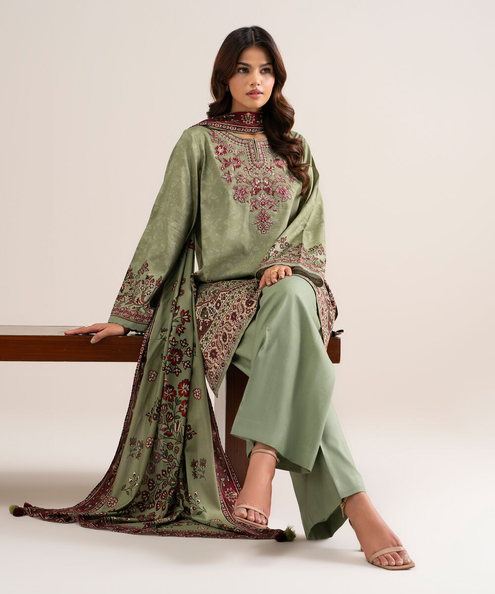 3 Piece - Embroidered Cotton Viscose Suit
