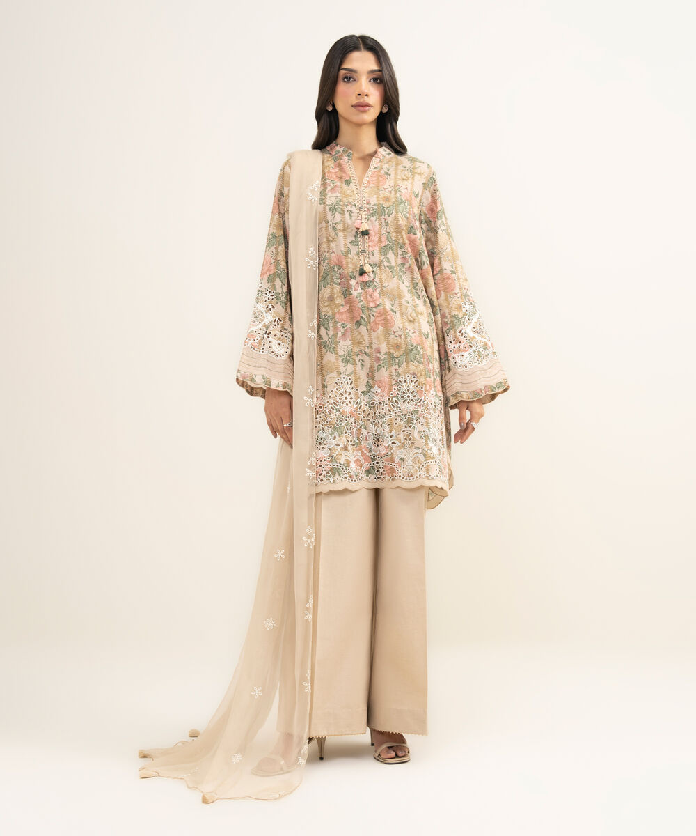 Women's Unstitched Extra Weft Jacquard Embroidered Multi 3 Piece Suit