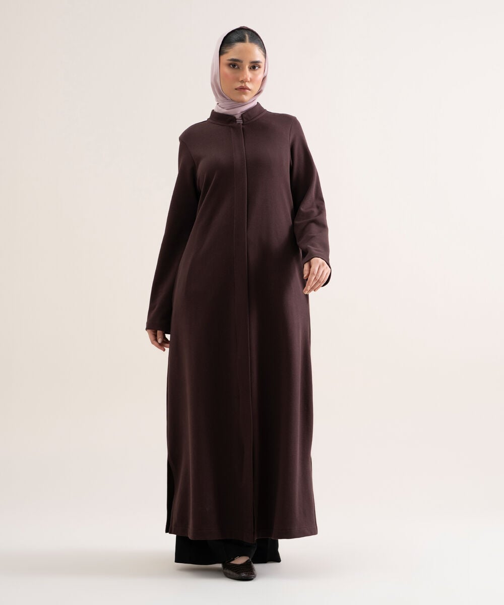 Women's Brown Knit Abaya Set