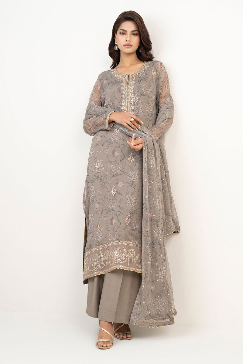 3 Piece - Embroidered Chiffon Suit