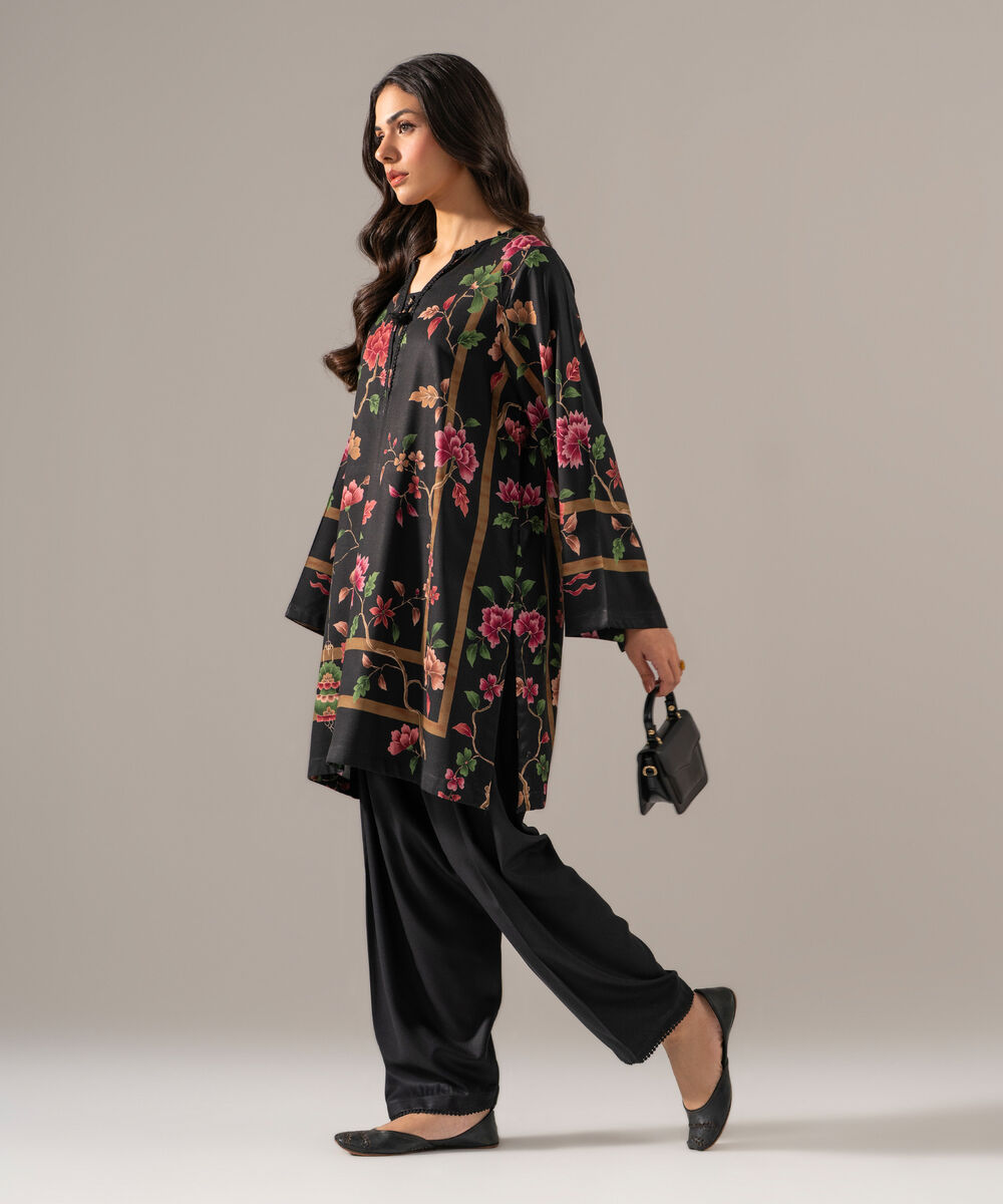 Women's RTW Viscose Marina Printed Black Straight Shirt