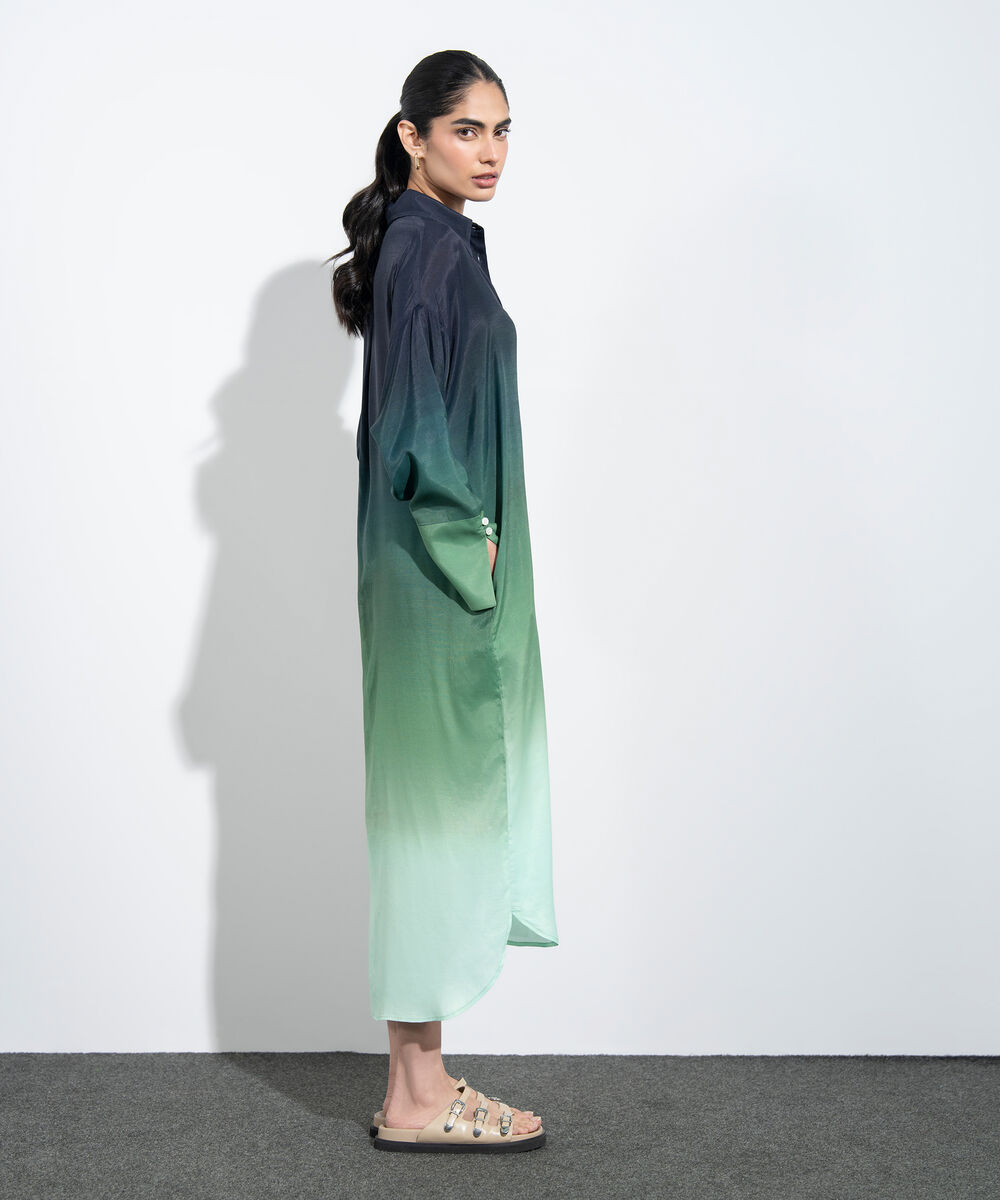 Women's Western Multi Ombre Print Shirt Dress