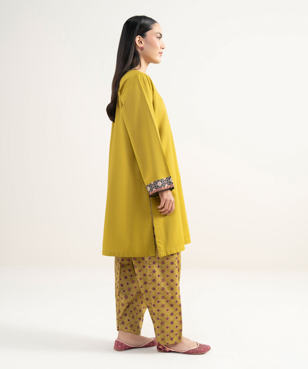 Women's RTW Lawn Solid Yellow Straight Shirt