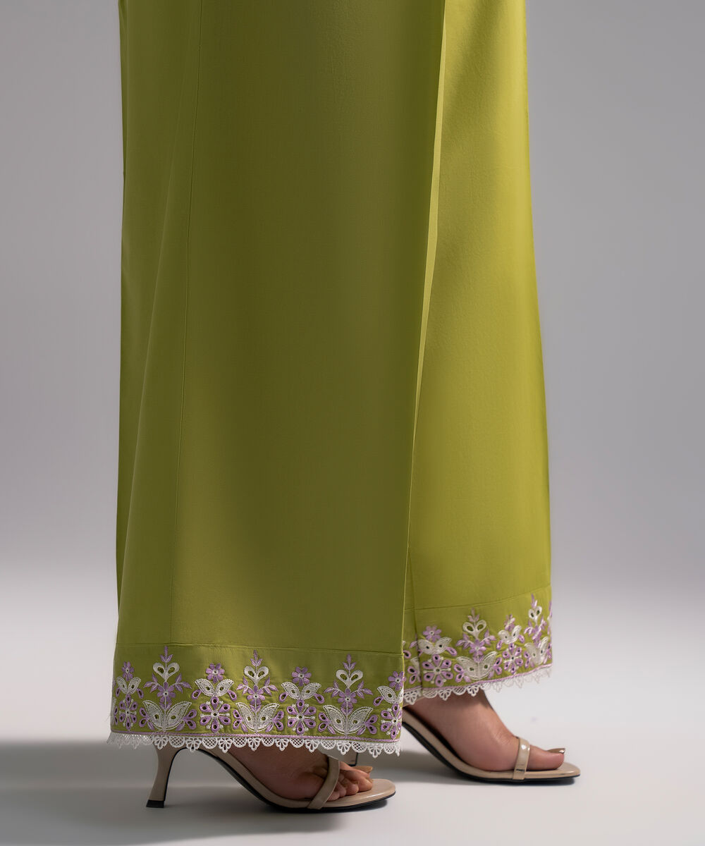 Women's RTW Cambric Embroidered Green Flared Pants