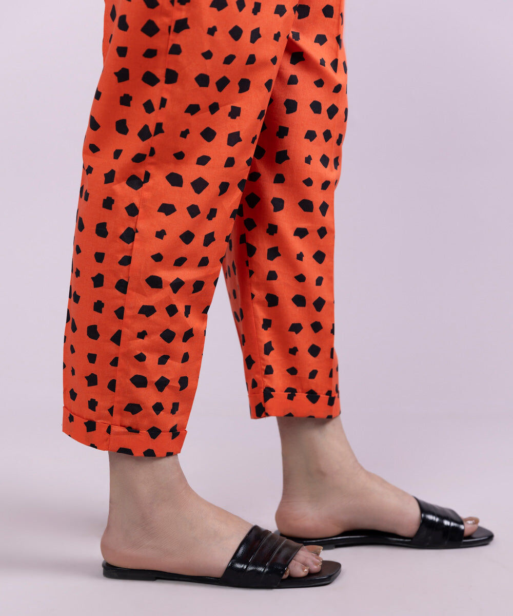 Women's Pret Cambric Printed Orange Cigarette Pants