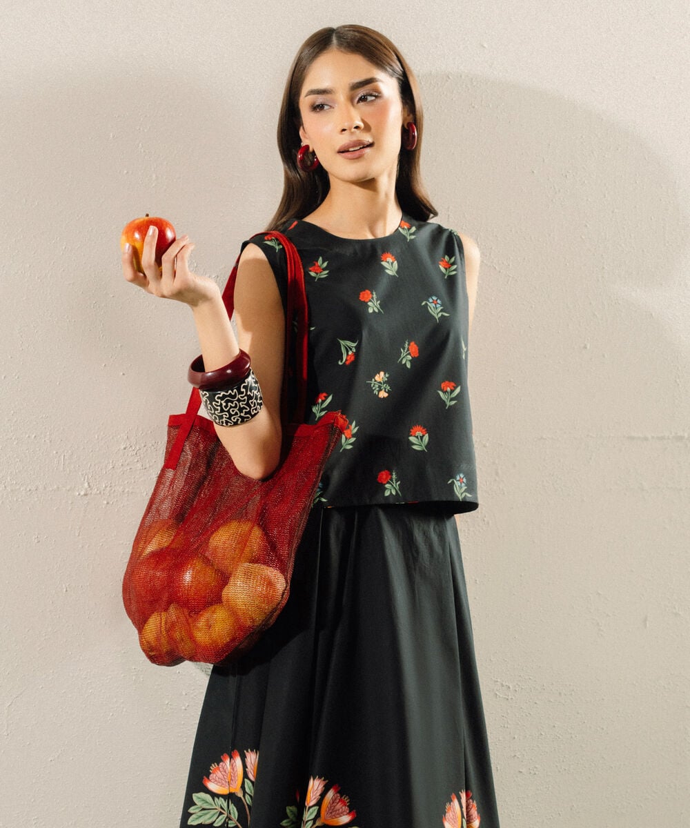 Printed Poplin Top — Sapphire view 3