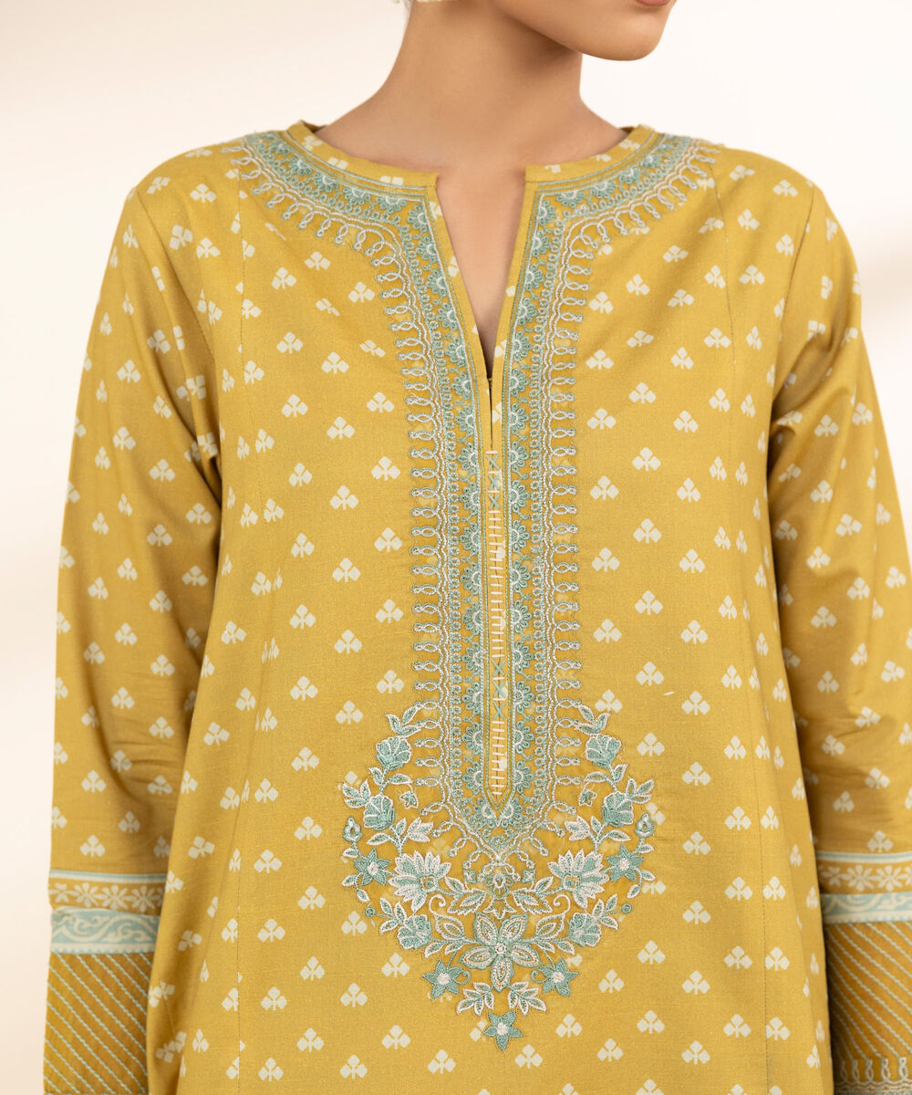 Women's Unstitched Lawn Embroidered Yellow 3 Piece Suit