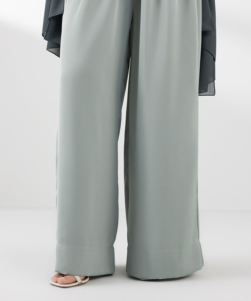 Woman - Green Flowy Wide Leg Trousers