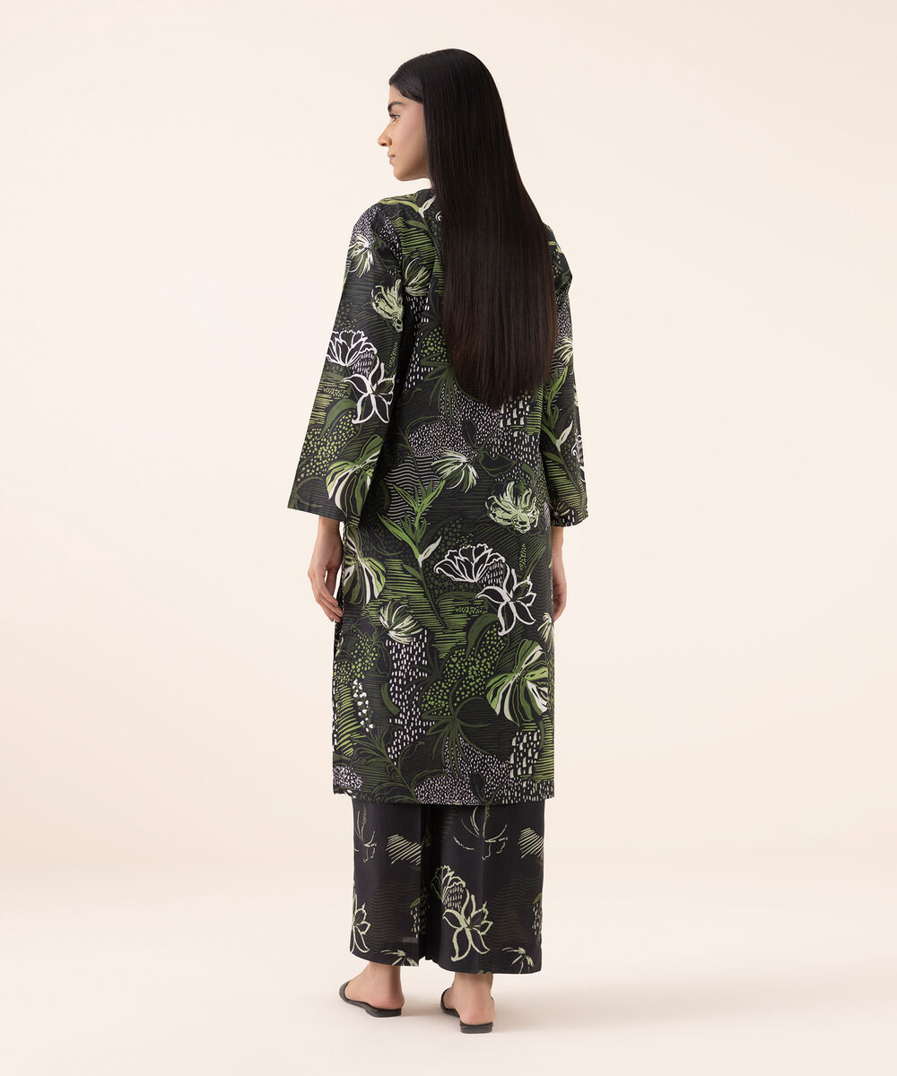 Women's RTW Texured Lawn Black Printed Aline Shirt