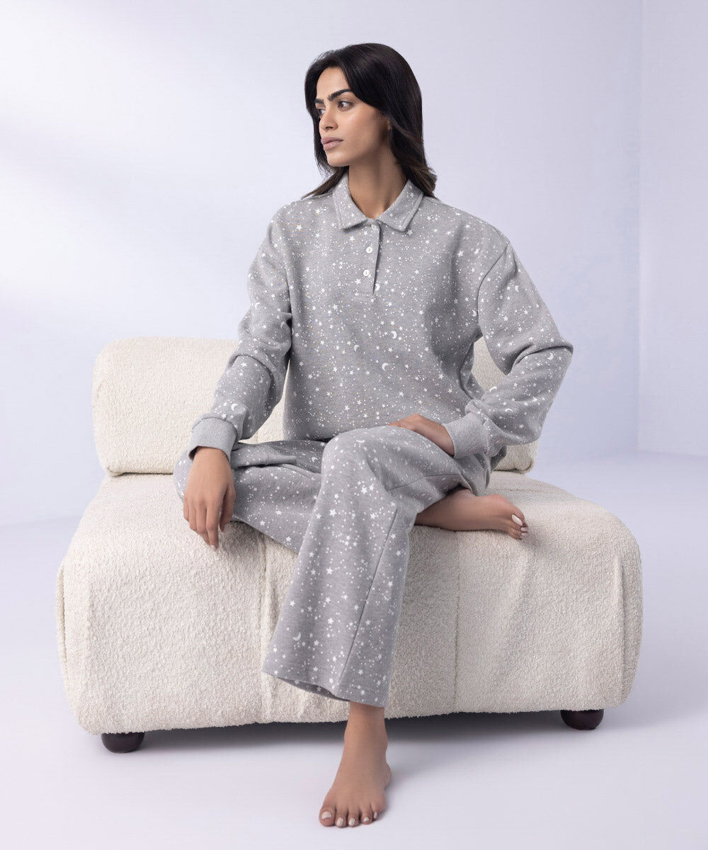 Woman - Grey Printed Henley Shirt