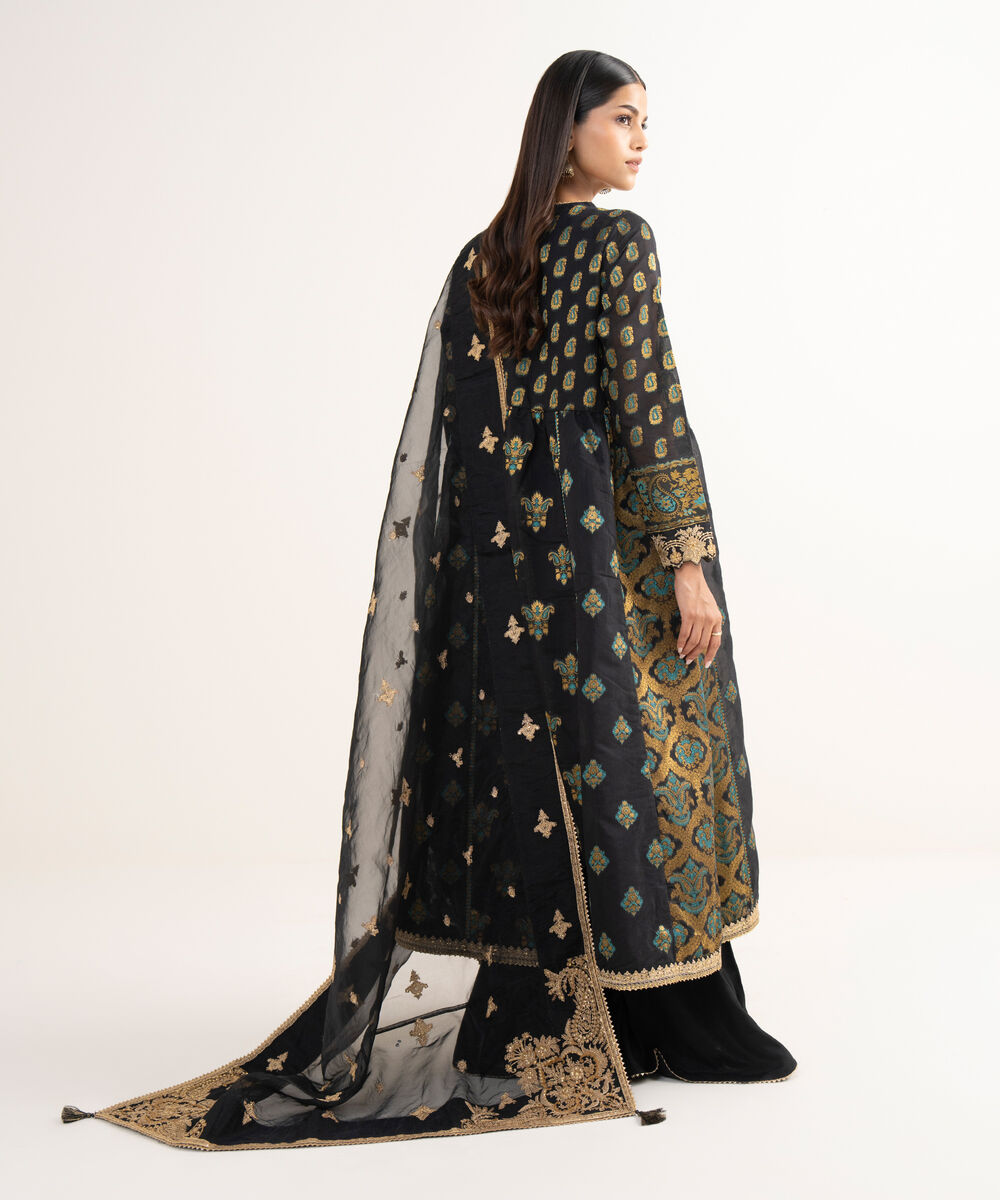 Women's RTW Zari Jacquard Black Embroidered 3 Piece Suit