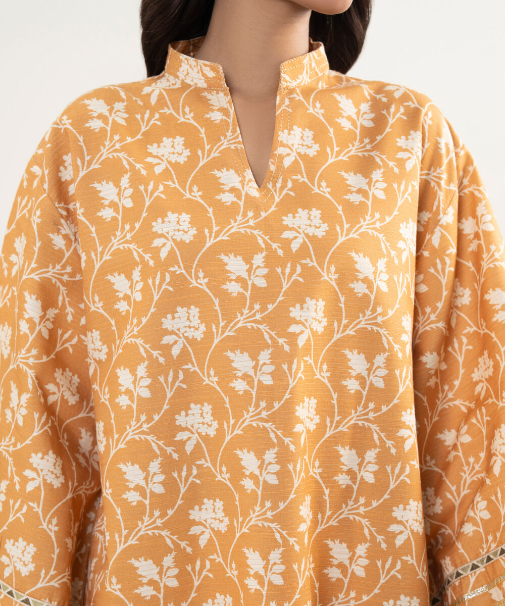 Women's Unstitched Arabic Khaddar Mustard  3 Piece Suit