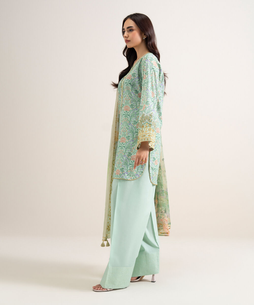 Women's Unstitched Lawn Embroidered Blue