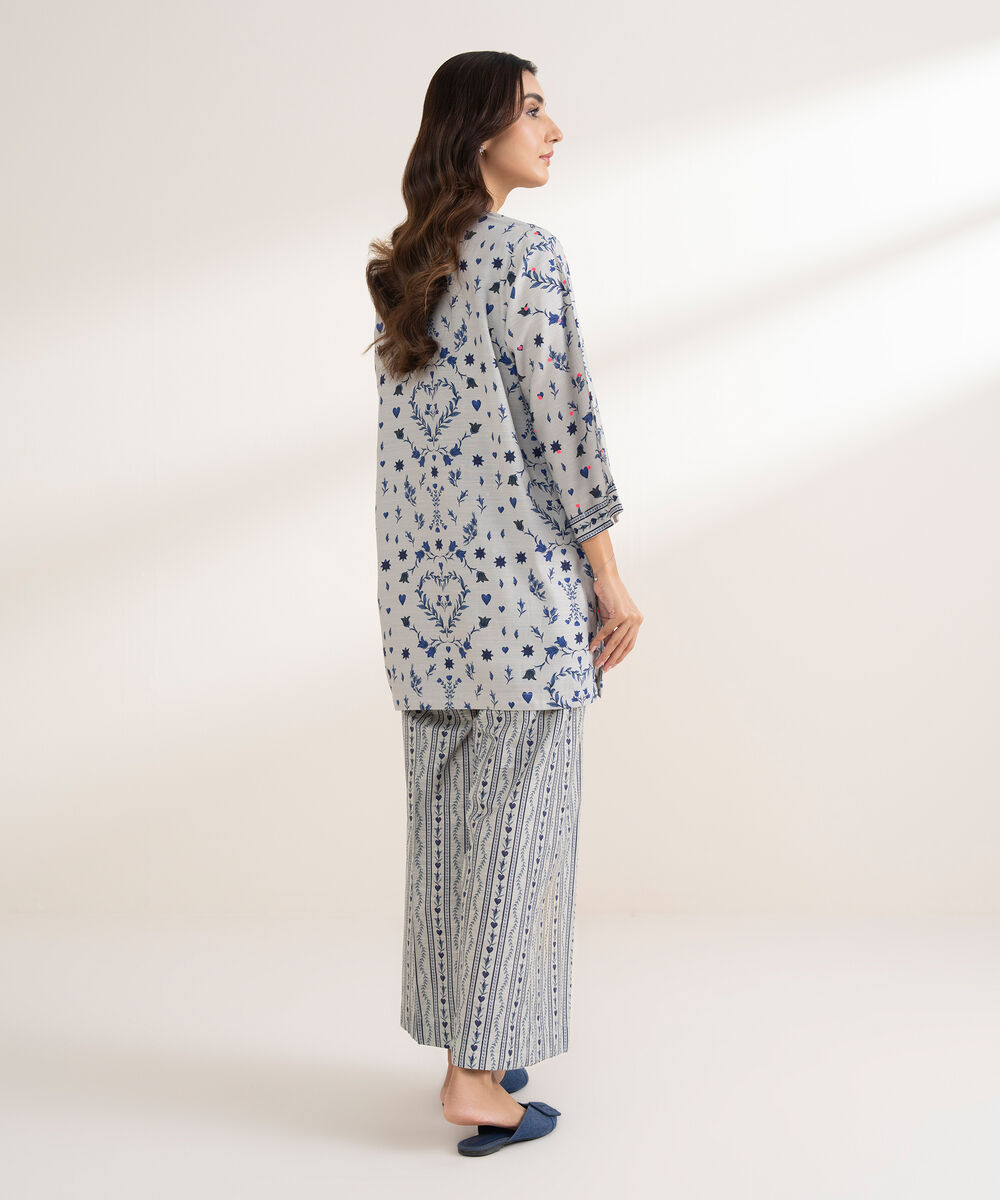 Women's RTW Arabic Khaddar Embroidered Straight Grey Shirt
