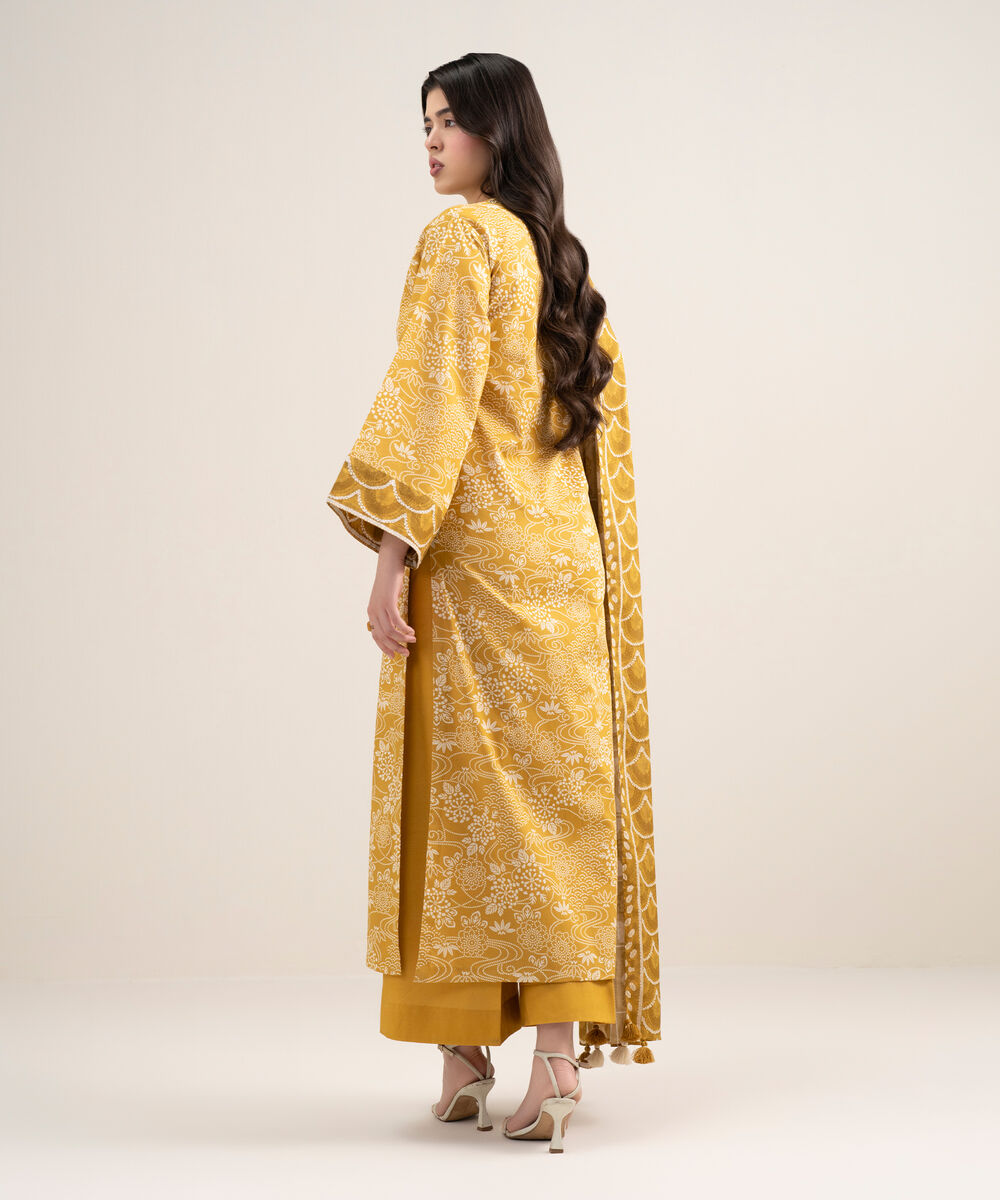 Women's Unstitched Lawn Printed Yellow 3 Piece Suit