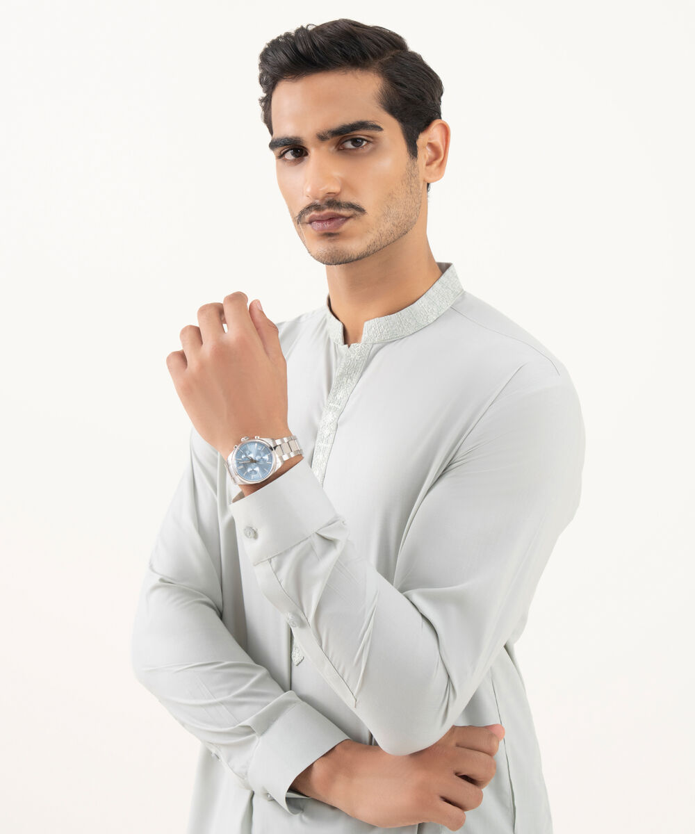 Men's Falak Embroidered Light Sage Kurta Shalwar