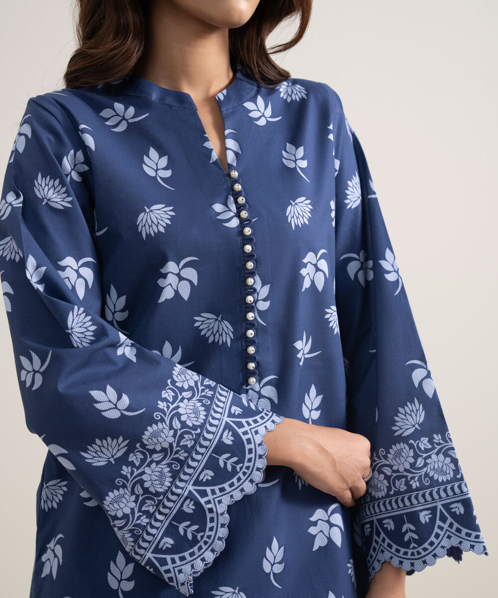 Women's Unstitched Lawn Printed Blue 3 Piece Suit
