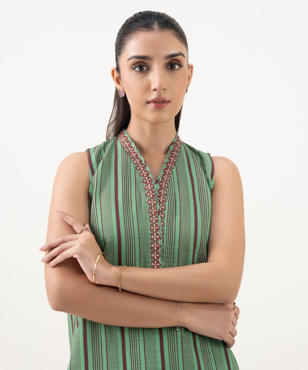 Women's Unstitched Khaddar Embroidered Green 2 Piece Suit