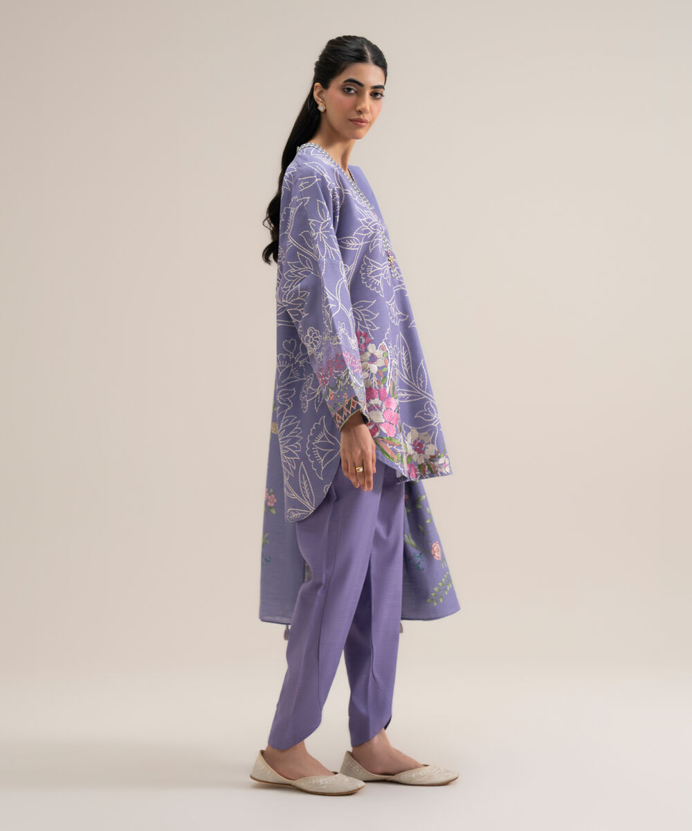 Women's Unstitched Lawn Embroidered Lilac 3 Piece Suit