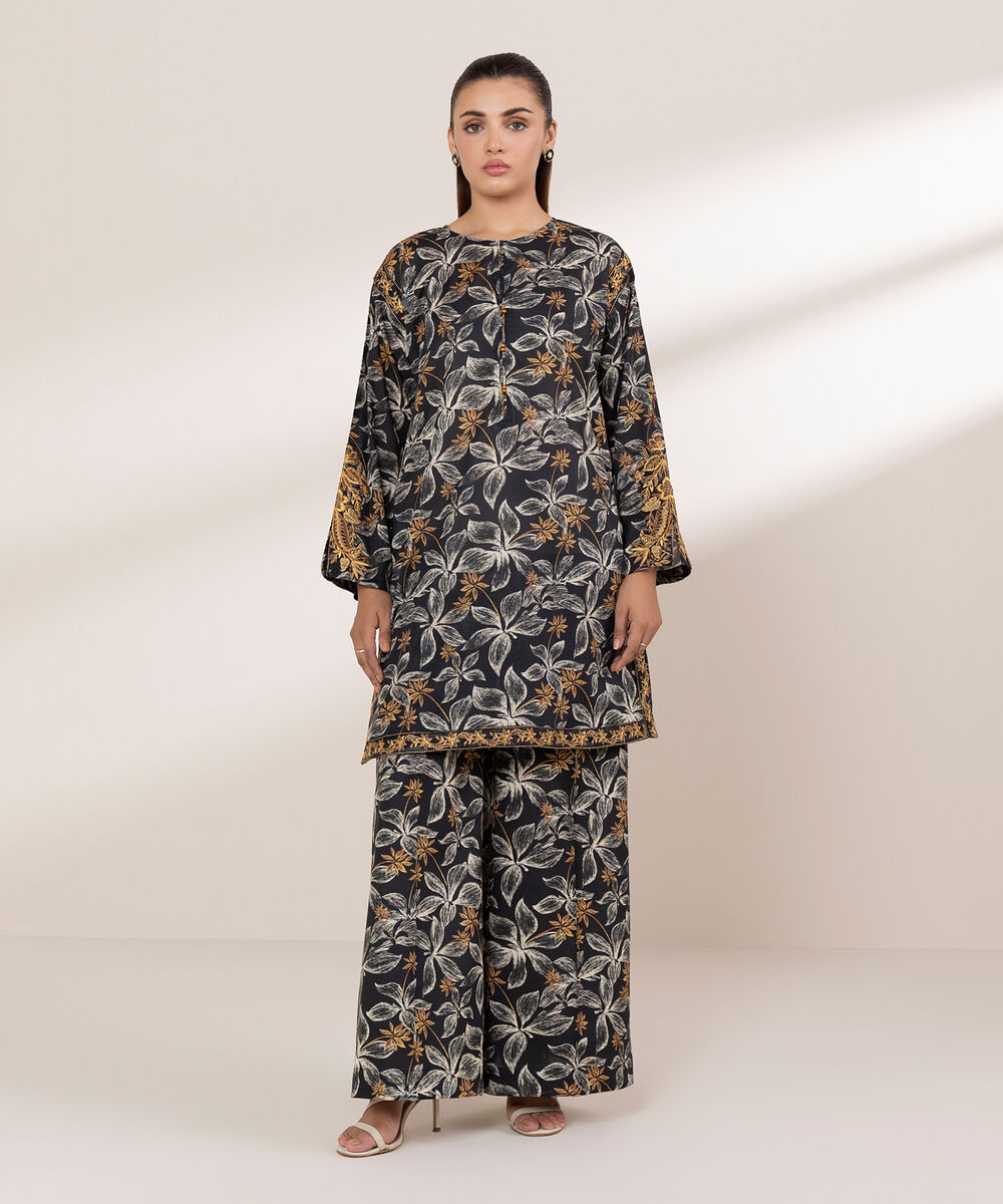 Women's RTW Lawn Black Embroidered Boxy Shirt
