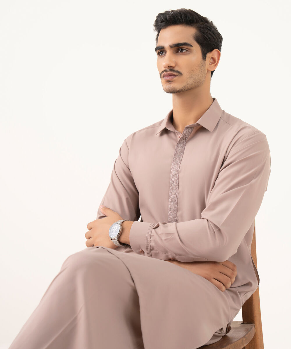 Men's Oxford Embroidered Mauve Kurta Shalwar