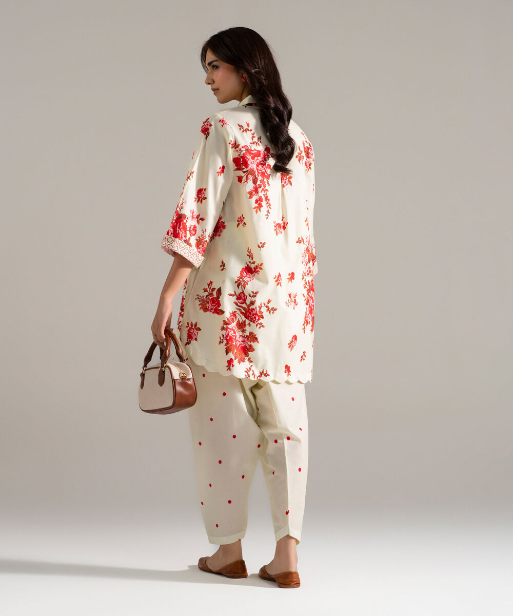 Women's RTW Cotton Viscose Printed Off White 2 Piece Suit