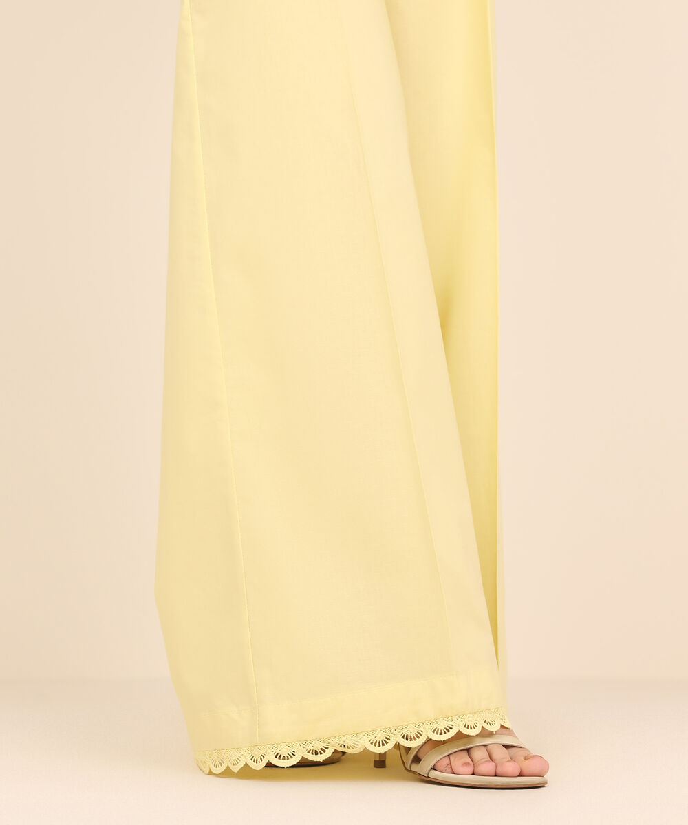 Women's RTW Cambric Yellow Solid Flared Pants