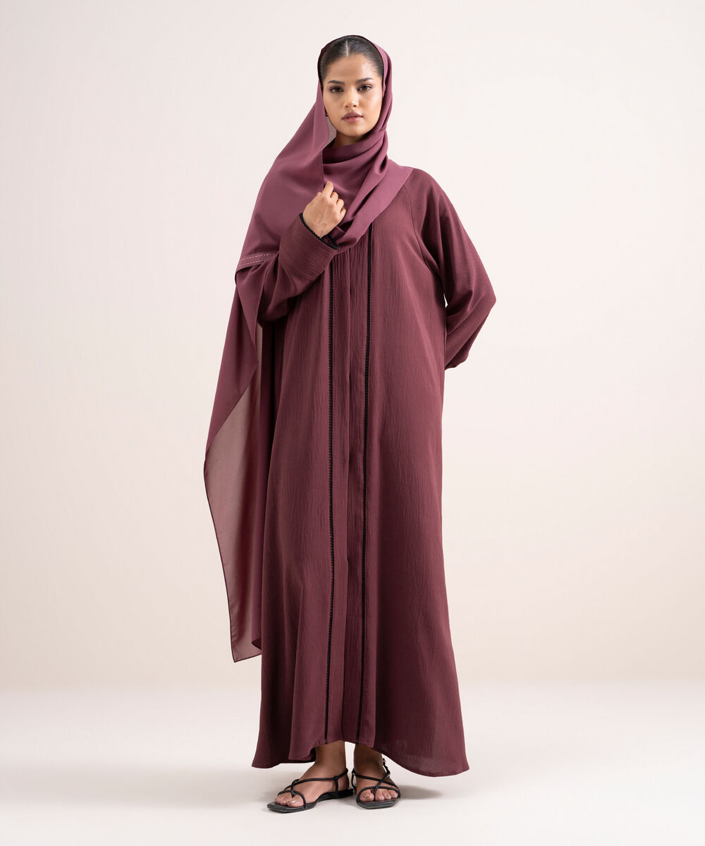 Women's Polyster Burgandy Raglan Abbaya Set