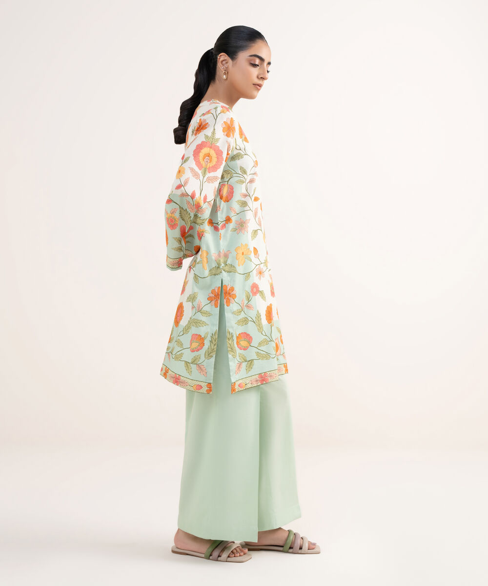 Women's RTW Lawn Viscose Off White Printed A-Line Shirt