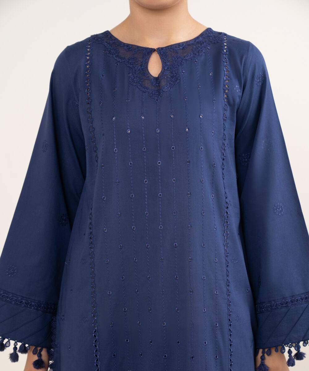 Women's Unstitched Lawn Embroidered Blue 3 Piece Suit